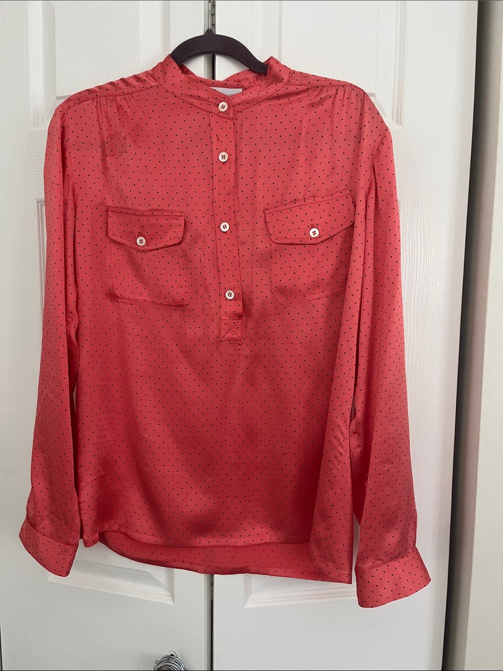 Paul & Joe Coral Red Dot-Print Long-Sleeve Blouse
